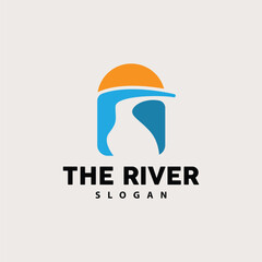 River Logo Design, River Creek Vector, Riverside Illustration With A Combination Of Mountains And Nature, Product Brand