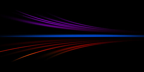 High-speed light trails effect. Futuristic dynamic motion technology. Neon color glowing lines background
