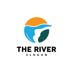 River Logo Design, River Creek Vector, Riverside Illustration With A Combination Of Mountains And Nature, Product Brand