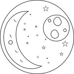 Galaxy moon and stars vector coloring pages © TrendyGraphics