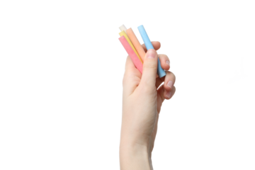 Hand with chalk isolated on white background, PNG