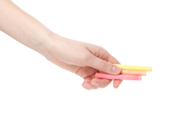 Hand with chalk isolated on white background, PNG