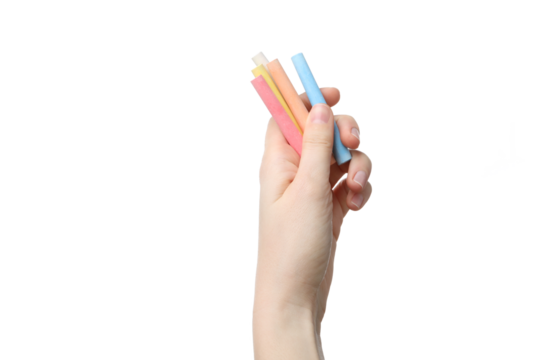 Hand with chalk isolated on white background, PNG