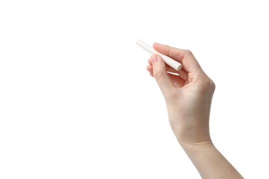 Hand with chalk isolated on white background, PNG