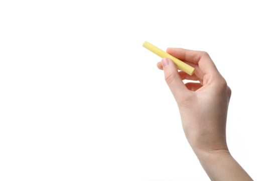 Hand with chalk isolated on white background, PNG