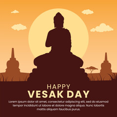 Gautam Buddha meditating silhouette, vector illustration for Vesak day or Buddha Purnima suitable for poster, banner, card or social media post