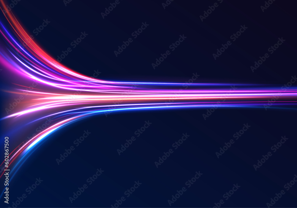 Poster abstract neon color glowing lines background. vector futuristic empty neon background. high tech lin
