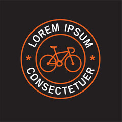 Vector orange circle logo emty text wit pictogram bicycle. Black background.
