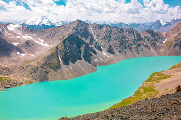 Mountain blue lake among the rocks. Beautiful landscape. Wonderful nature.