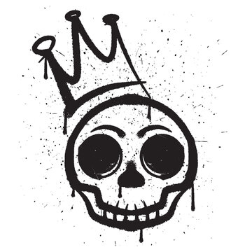 Vector graffiti spray paint skull with crown isolated vector illustration