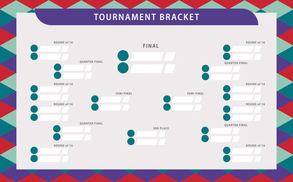 Vector tournament bracket with colorful rhombus pattern background. Simple knocked-off stages drawing. Suitable for football, badminton, basketball, and other sports.