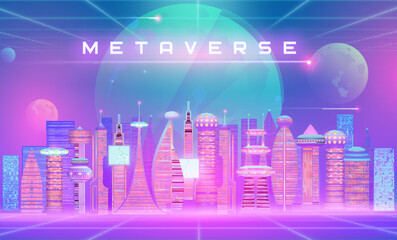 Metaverse future cityscape perspective view. City, metaverse illustration concept