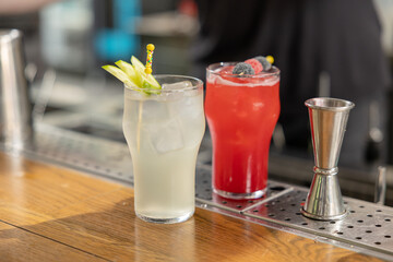 white and red summer cocktails on the bar