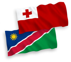 Flags of Kingdom of Tonga and Republic of Namibia on a white background
