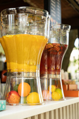 Dispensers with different cooling drinks in a restaurant