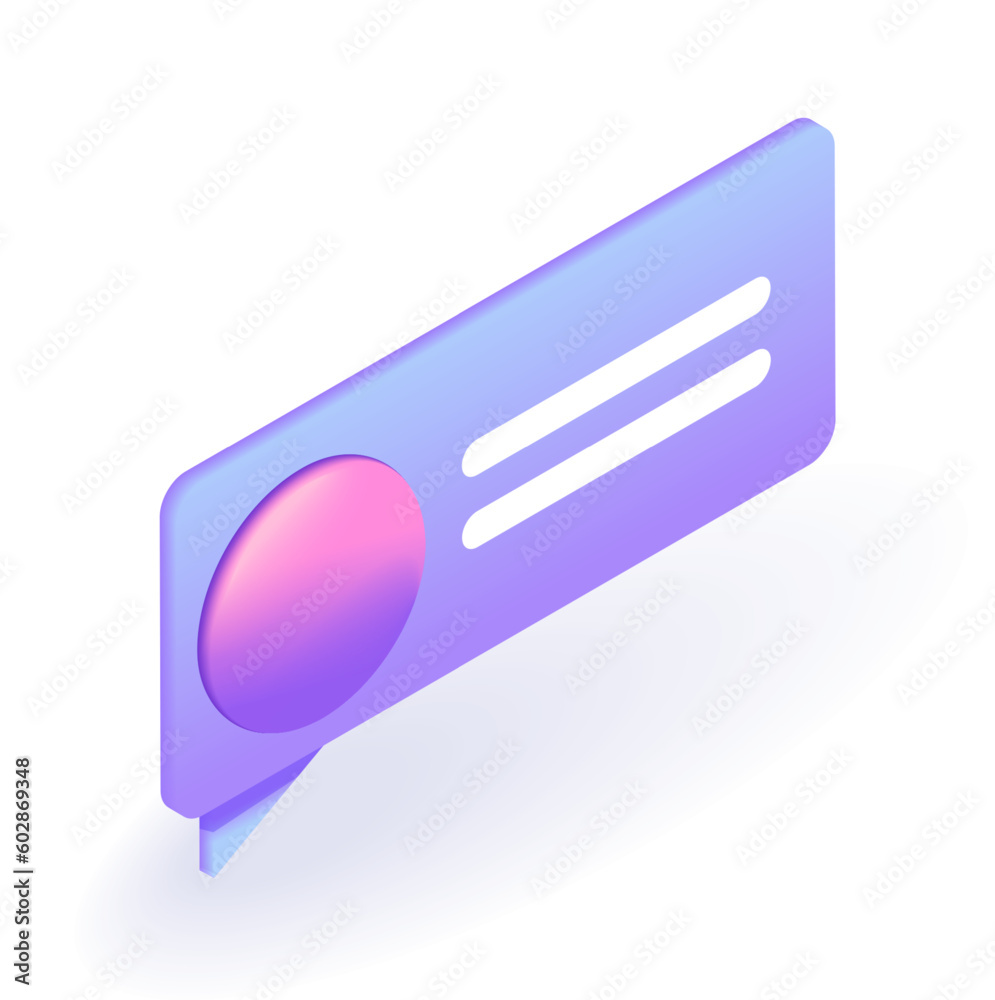 Poster isometric 3d icon bubble messages with a button. cartoon minimal style. vector for website
