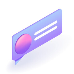 Isometric 3D icon Bubble messages with a button. Cartoon minimal style. Vector for website