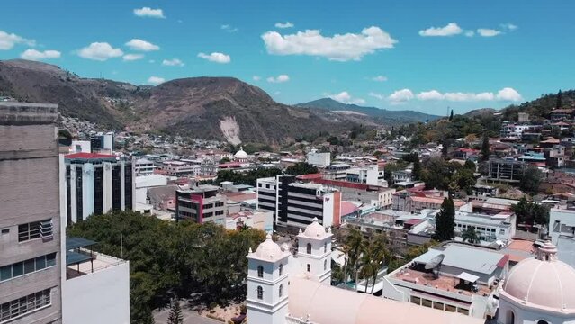 Honduras city on a sunny day. Dron travelling