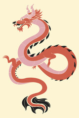 Obraz premium Colorful dragon in Asian style. Symbol of 2024. Illustration for the design of postcards, flyers, packaging. Minimalist Christmas illustration. Mythical creature. Square poster.
