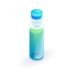 Isometric 3D icon Small bottle of liquid, medicine or perfume. Cartoon minimal style. Vector for website