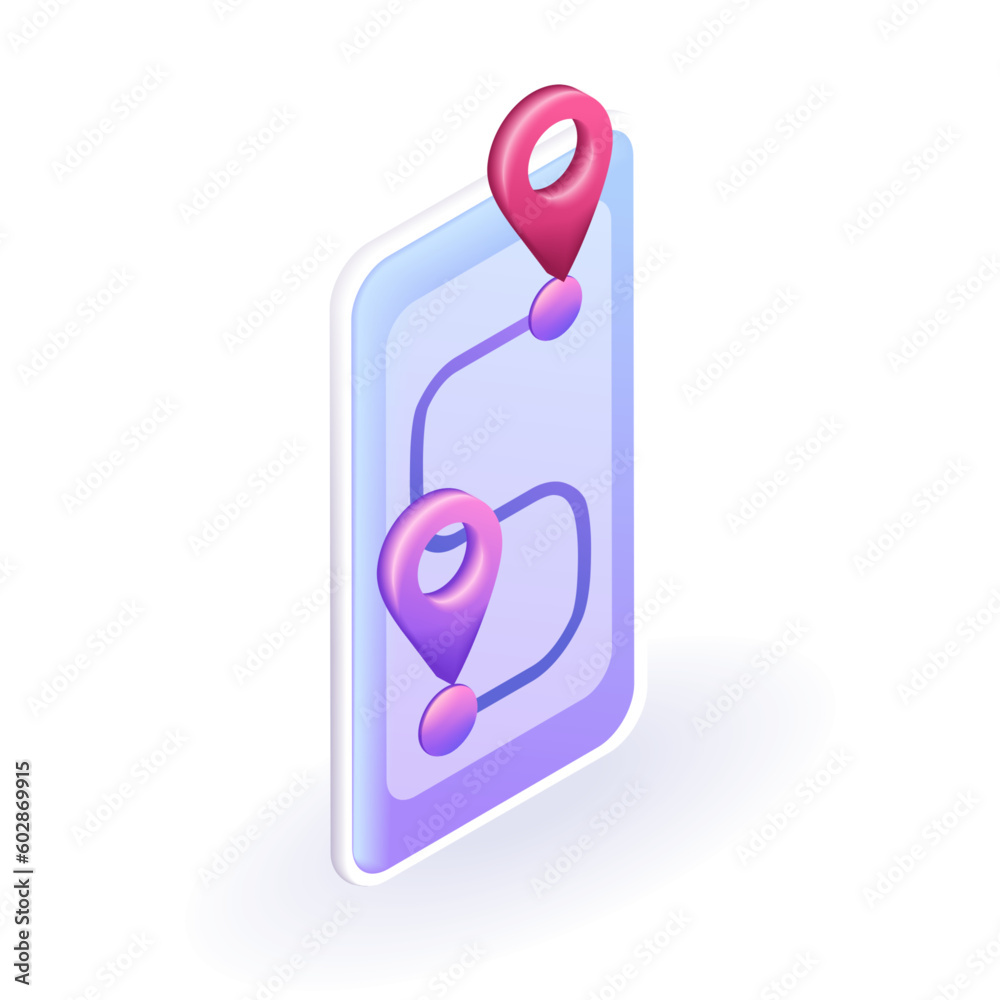 Wall mural isometric 3d icon geolocation api mark, point location in mobile app. vector for website