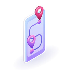 Isometric 3D icon Geolocation api mark, point location in Mobile App. Vector for website