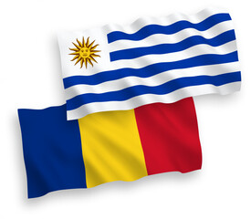 Flags of Romania and Oriental Republic of Uruguay on a white background