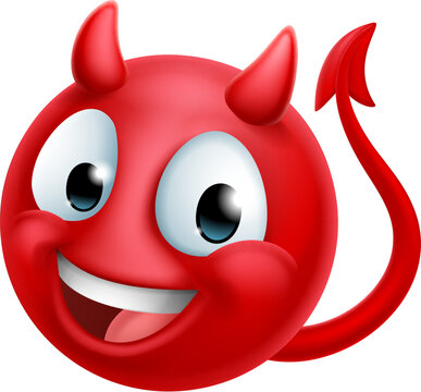 A red devil or satan emoji emoticon man face cartoon icon mascot.