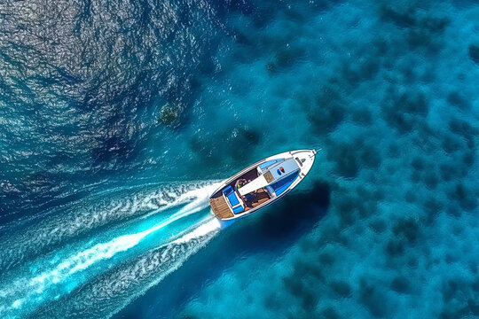 Aerial View Of A Speed Boat , Ai Generative