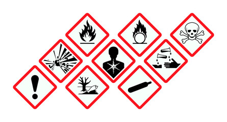 Vector hazardous material signs. Globally Harmonized System warning signs. Hazmat isolated placards - obrazy, fototapety, plakaty