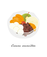 クリームあんみつのイラスト素材 ベクター 白バック 夏 冷菓子 © neg