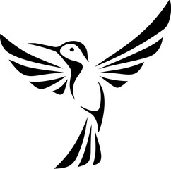 Colibri (hummingbird). Black silhouette of a flying tropical colibri bird isolated on a white background. Vector illustration