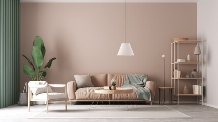 Modern Living Room. Stylish Interior Design Background. Generative AI.