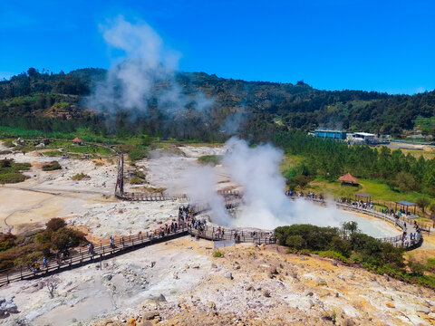 The beauty of Sikidang Crater or called "Kawah Sikidang" and Dieng Color Lake or called "Telaga Warna"
