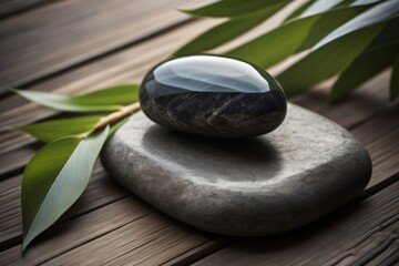 Japanese zen stone in spa treatment background,  natural and comfort feeling. Generated AI.