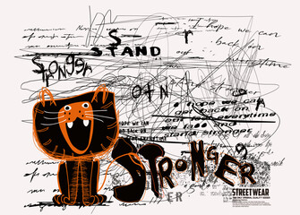 typography street art graffiti, symbolic image of a tiger in the style of graffiti, street art graffiti vector for graphic tee t shirt