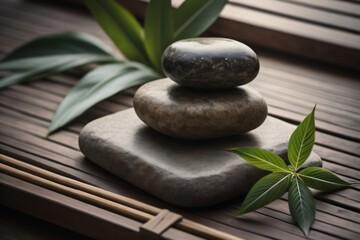 Fototapeta na wymiar Japanese zen stone in spa treatment background, natural and comfort feeling. Generated AI.