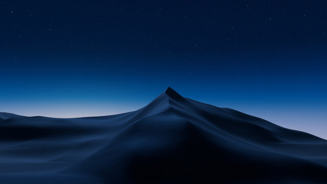 Undulating Sand Dunes form a Beautiful Desert Landscape. Dawn Background with Blue Gradient Starry Sky.