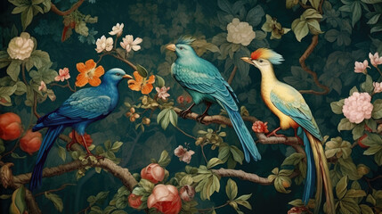 Chinoiserie birds on flowering branches made with a generative AI tool