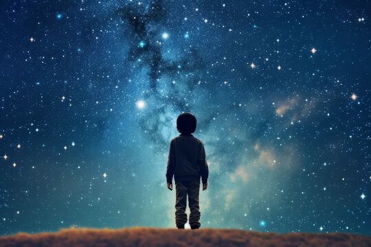 Astronomer starry sky night child. Generate Ai