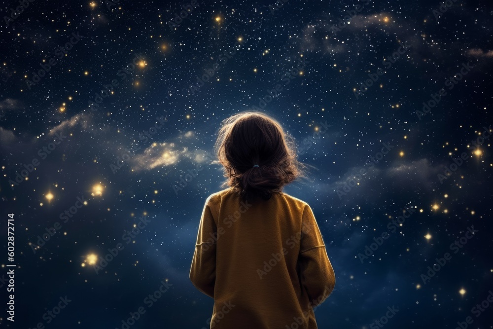 Wall mural Astronomer woman starry sky night. Generate Ai