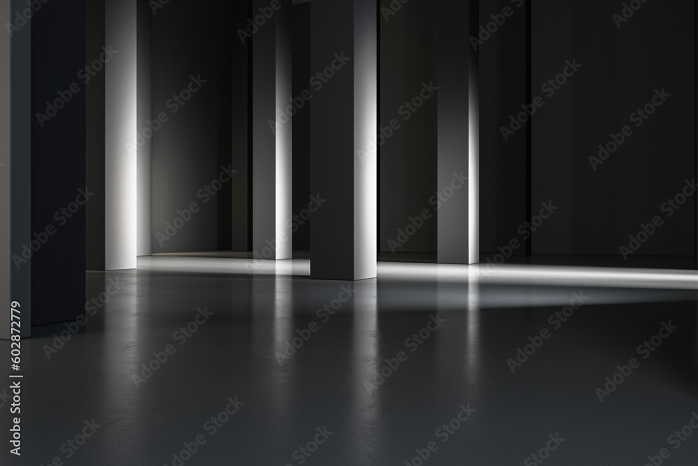 Poster advertising and marketing concept with lighting empty glossy concrete floor for product presentation