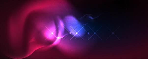 Neon glowing waves, magic energy space light concept, abstract background wallpaper design