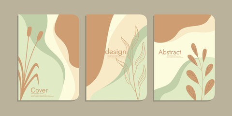 Nature cover design vector set. Floral book cover design, abstract art design with foliage background. Can be used for notebooks, catalogs, posters, wall art, magazines, brochures, banners and website