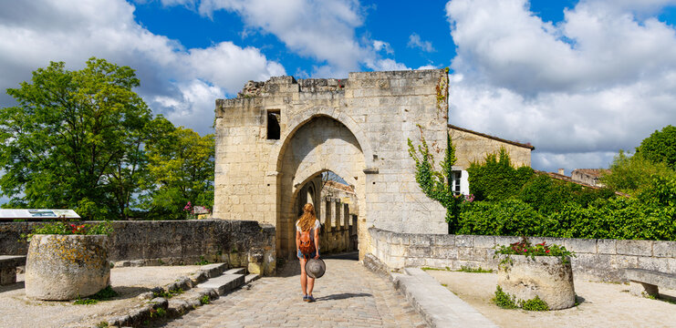 Woman tourist in France- Blaye citadel, Nouvelle aquitaine, Gironde