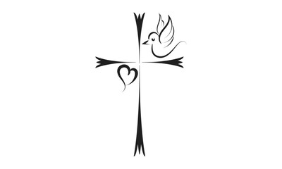 Christian Cross With Floral Design. Beautiful flowers tattoo design for print or use as card, flyer or T Shirt
