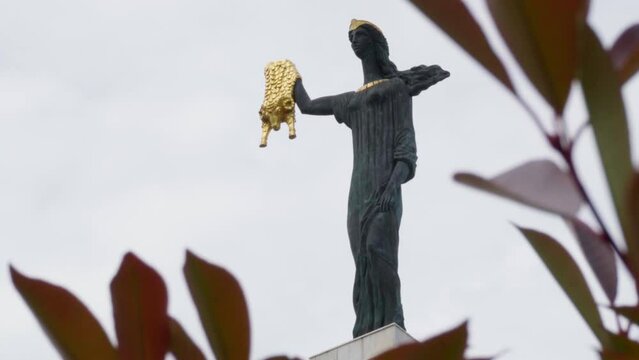 Batumi, Georgia &ndash; May 6, 2023: Statue of Medea, a Colchian Princess of the Greek mythology erected on Europe Square in Batumi, Georgia. Medea is holding Golden Fleece in right hand.