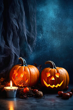 Atmospheric gloomy Halloween background, Halloween Pumpkin. Ai Generative