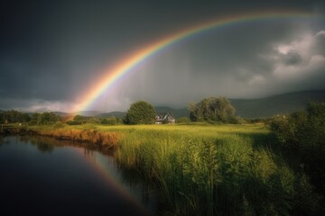 Fototapeta na wymiar Rainbow over the lake