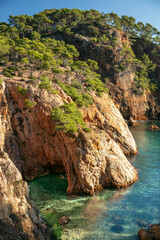 travel summer destination in Spain- cliff on mediterranean sea- Costa brava